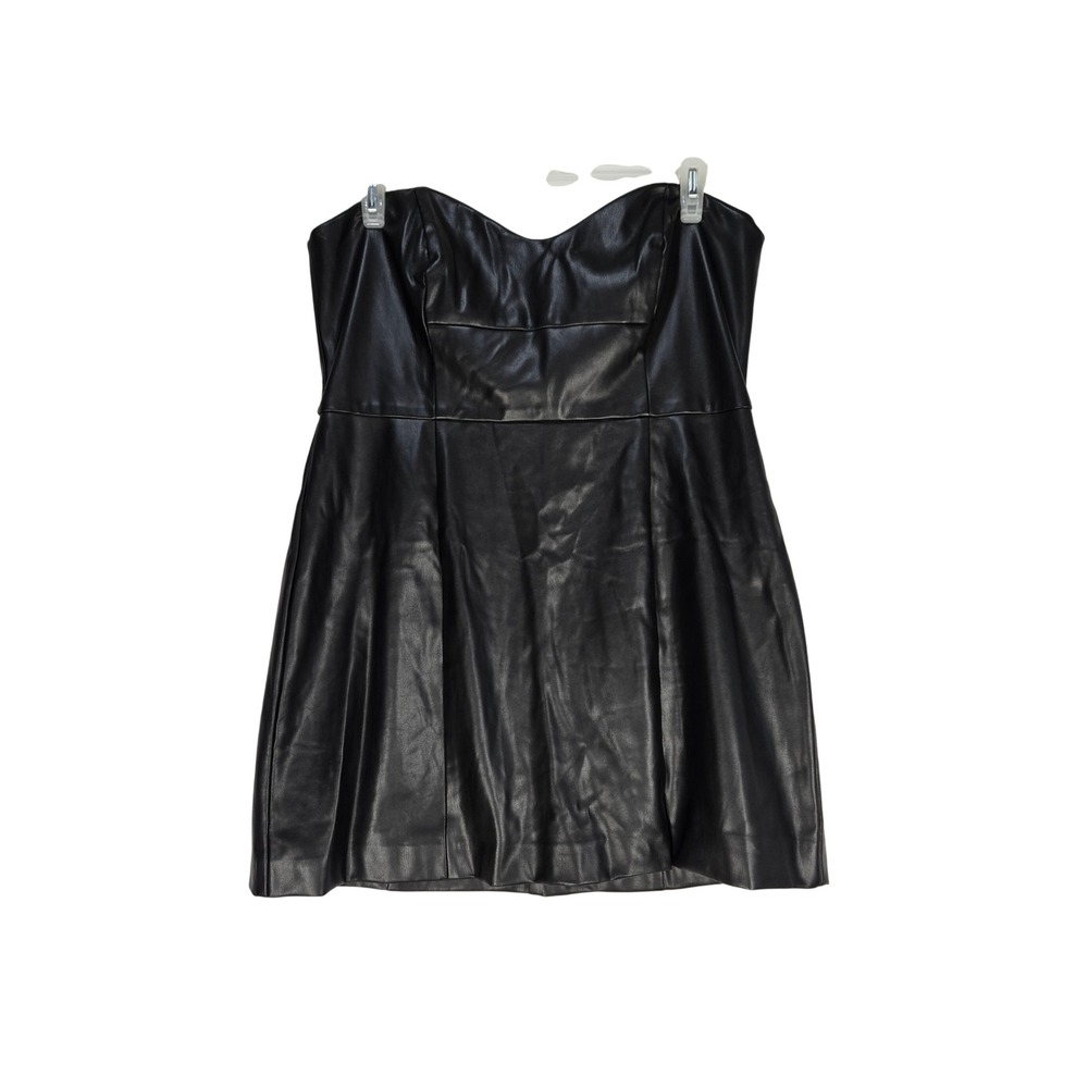 Hutch Dress Women 16W Strapless Sweetheart Faux Leather Black Mini LBD Edgy